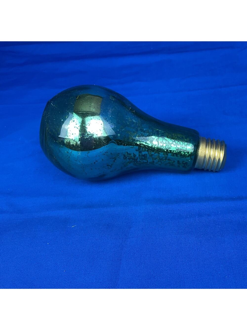 Teal Mercury Glass Light Bulb Decor - Vintage Style Flat-Bottom Shelf Sitter